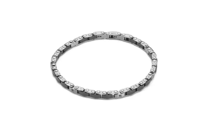 BOCCADAMO Bracciale Uomo Maglia Articolata Pvd Nero Zirconi