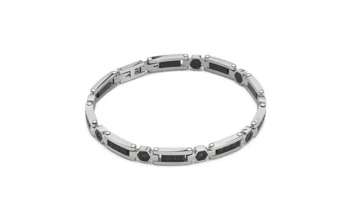 BOCCADAMO Bracciale Uomo Maglia Articolata Pvd Nero Zirconi