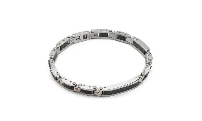 BOCCADAMO Bracciale Uomo Maglia Articolata Zirconi Neri
