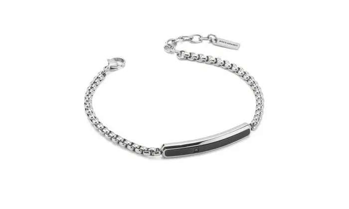 BOCCADAMO Bracciale Uomo Maglia Barilotto Piastra Zircone