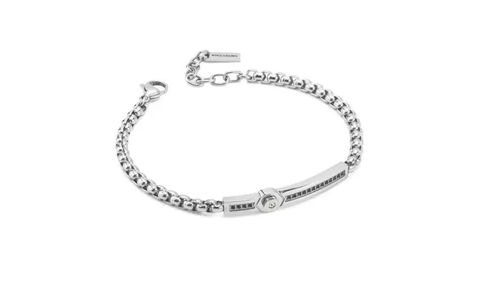 BOCCADAMO Bracciale Uomo Maglia Barilotto Zirconi Neri
