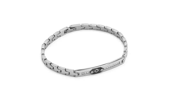 BOCCADAMO Bracciale Uomo Maglia Freccia Zirconi Bianchi