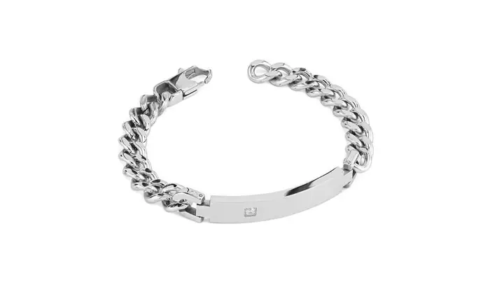 BOCCADAMO Bracciale Uomo Maglia Grumetta Placca Cristallo Abr743