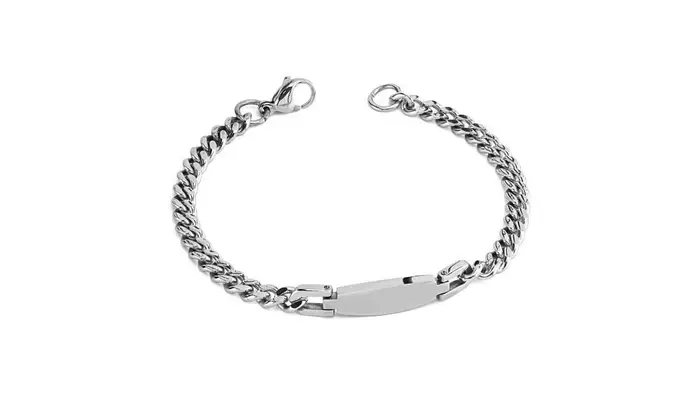 BOCCADAMO Bracciale Uomo Maglia Grumetta Placca Ovale Acciaio