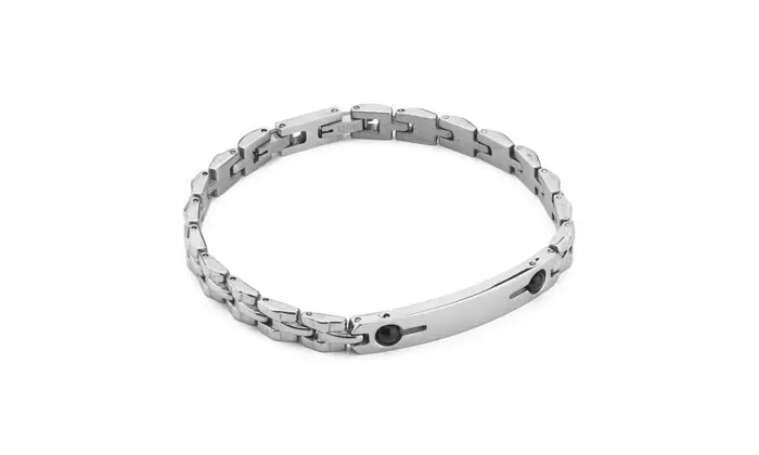 BOCCADAMO Bracciale Uomo Maglia Quadrata Lucida Pvd Nero