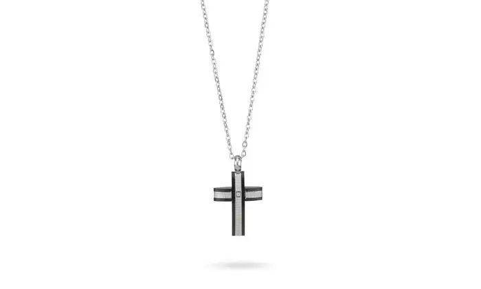 BOCCADAMO Collana Uomo Crocifisso Pendente Pvd Nero