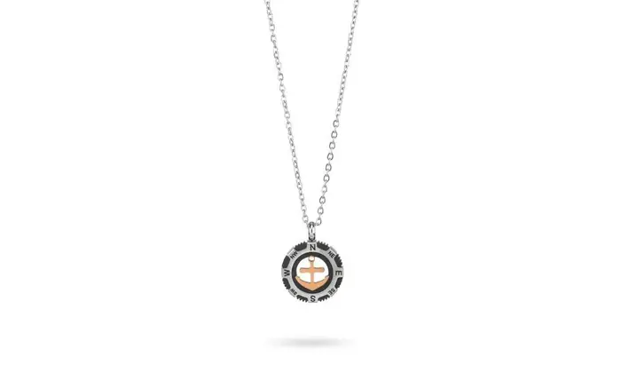 BOCCADAMO Collana Uomo Inossidabile Pvd Nero Rosa Dei Venti