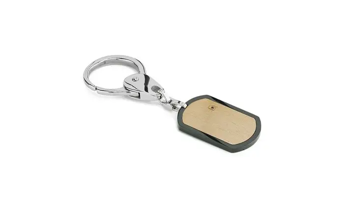 Portachiavi In Acciaio Piastrina Oro Giallo Cristallo Nero Boccadamo