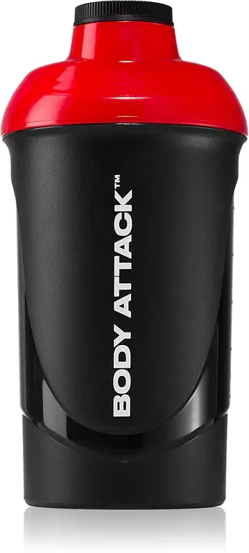 Body attack Shaker shaker per lo sport senza BPA colore nero-rossa 600 ml