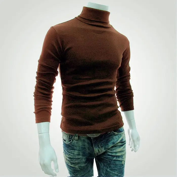 Maglione da uomo con collo alto a collo alto e coltivazione sottile XL caffè Caffè