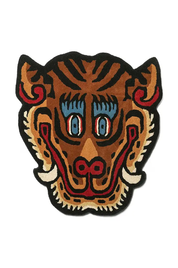 tappeto di lana Tiger Face 92 x 100 cm Multicolore