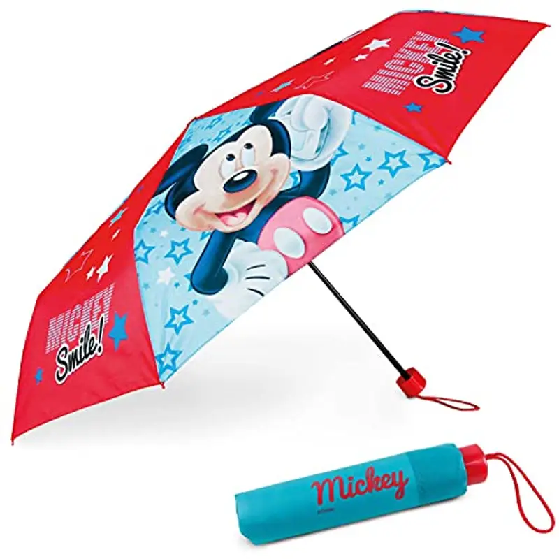 BONNYCO Ombrello Pieghevole Bambino Mickey Mouse Mini Ombrello Antivento con Struttura Rinforzata | Ombrellino Portatile Borsa, Zaino o