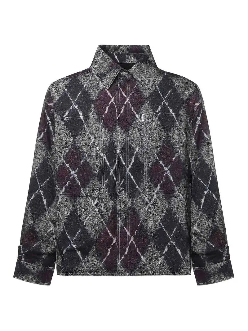 Bonsai Camicia in flanella con motivo a rombi Grigio