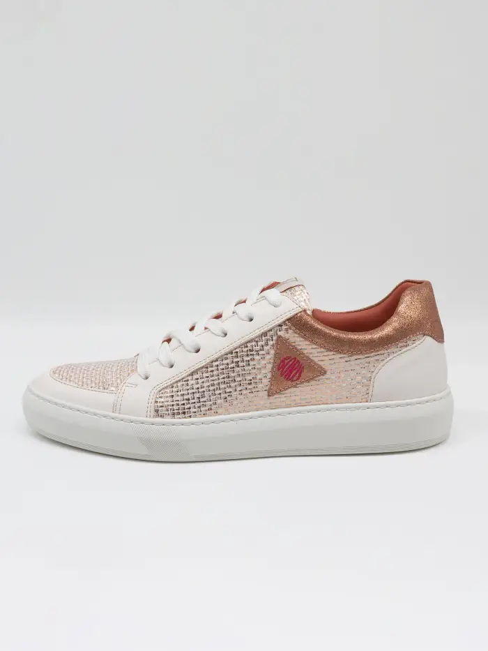 ESTELLA WHITE - Sneakers in Tessuto Intrecciato e Pelle
