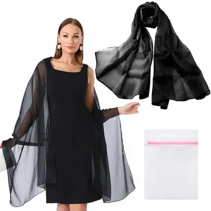 BORISCA Nera Stola Elegante Donna Cerimonia, 200cm*68cm Scialle Cerimonia, Scialle Elegante Donna cerimonia con Borsa