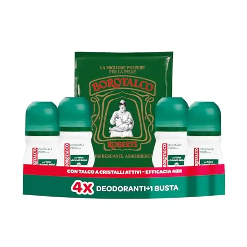 Borotalco Deodorante Roll-On Originale, con Talco a Cristalli Attivi, Tripla Protezione Asciutta, Senza Alcool