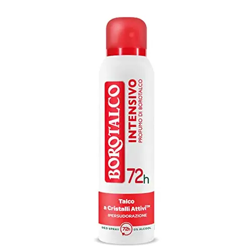 Borotalco Deodorante Spray Intensivo, Formula Senza Alcool e con Talco a Cristalli Attivi, Ipersudorazione, Profumo di