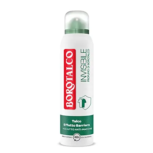 Borotalco Deodorante Spray Invisibile Verde, Formula Senza Alcool con Talco Effetto Barriera, Cattura e Non