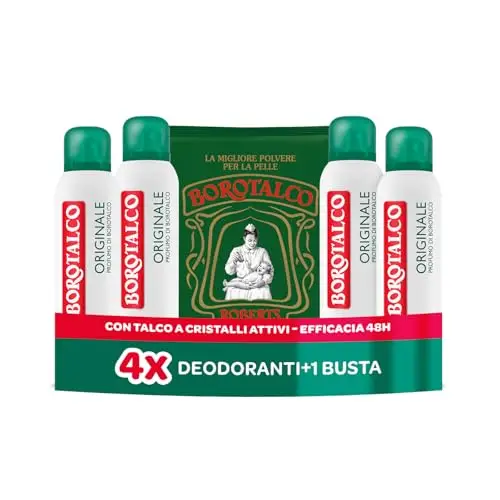 Borotalco Deodorante Spray Originale, con Talco a Cristalli Attivi, Tripla Protezione Asciutta, Senza Alcool, Profumo