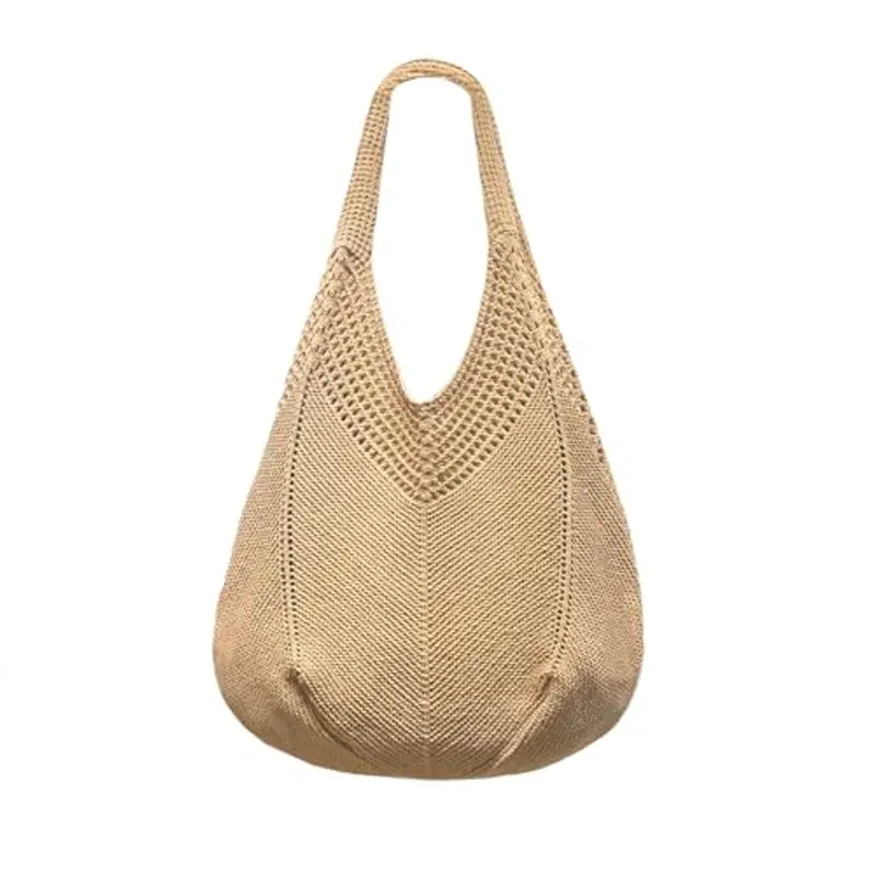 Mabecol Borsa Donna a Spalla in Maglia - Borsa Mare Boho per Spiaggia, Vacanze e Shopping, Borse Tote Hobo Intrecciate, Borsa Paglia da