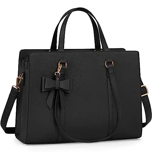 NEWHEY Borsa Donna Università, Tote Bag in Pelle PU, Grande, Lavoro, Porta PC 15.6 Pollici a Spalla Tracolla Nero
