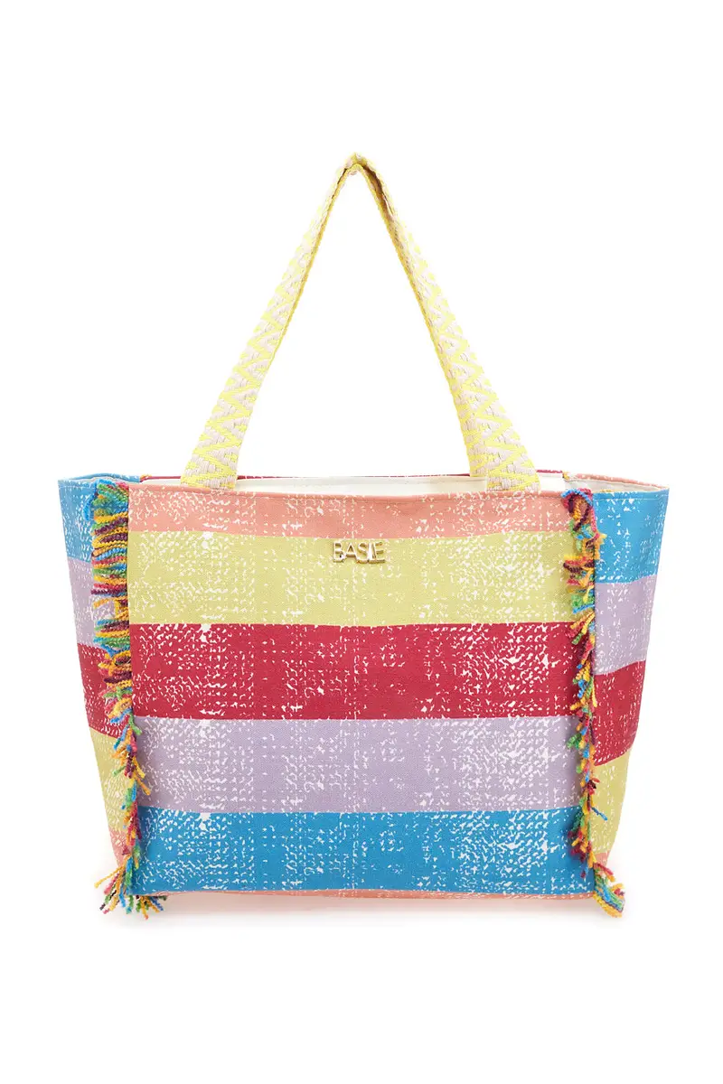 BASILE Borsa mare multicolor a righe con frange 22172