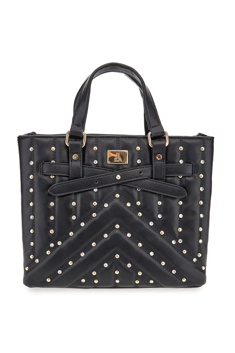 LANCETTI Borsa nera con borchie e tracolla removibile CLASH