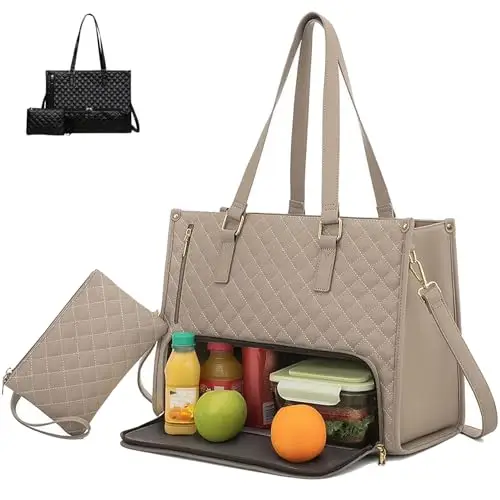 Generic Borsa per il pranzo 2 in 1 da donna, borsa per il pranzo 2 in 1, borsa per laptop da 15, 6 pollici con scomparto isolato