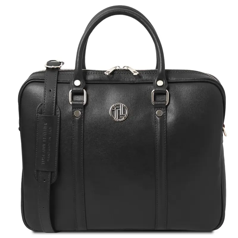 Tuscany Leather Borsa porta computer da donna in pelle saffiano Nero