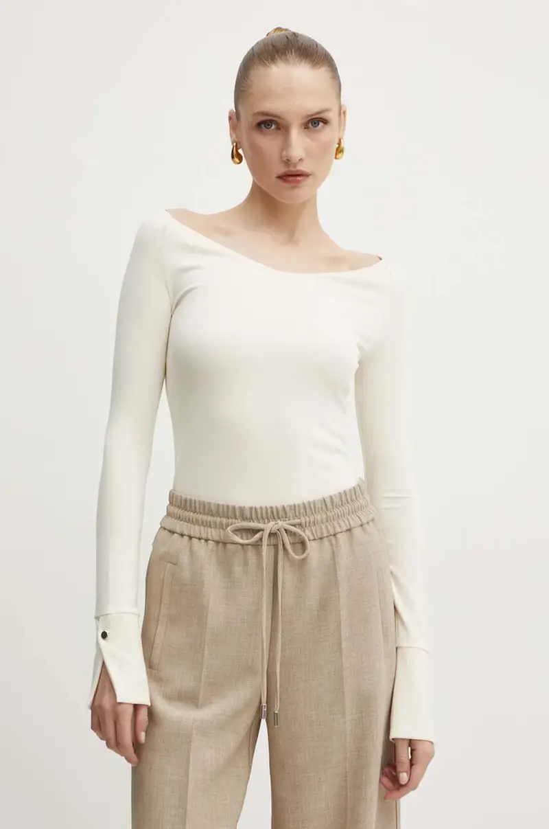 Boss camicia a maniche lunghe donna colore beige