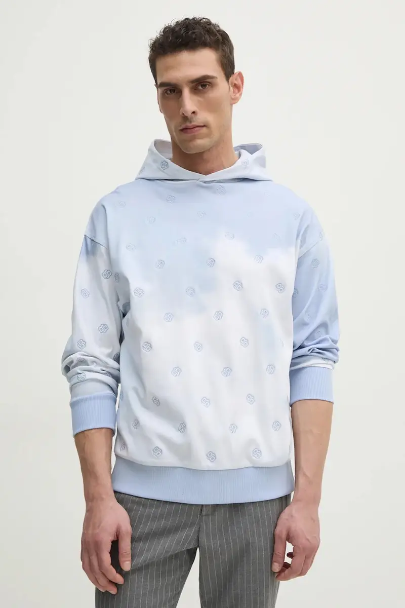 Boss felpa in cotone uomo colore blu con cappuccio 50531740