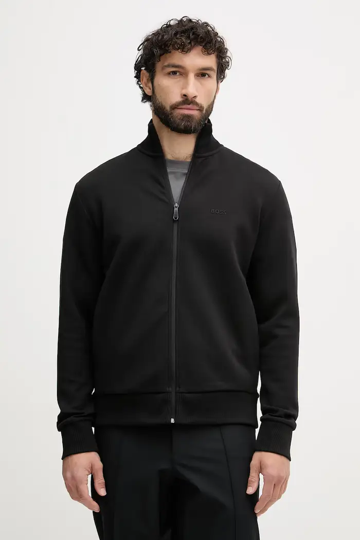 BOSS Green felpa con cerniera da uomo in cotone con elastan Nero