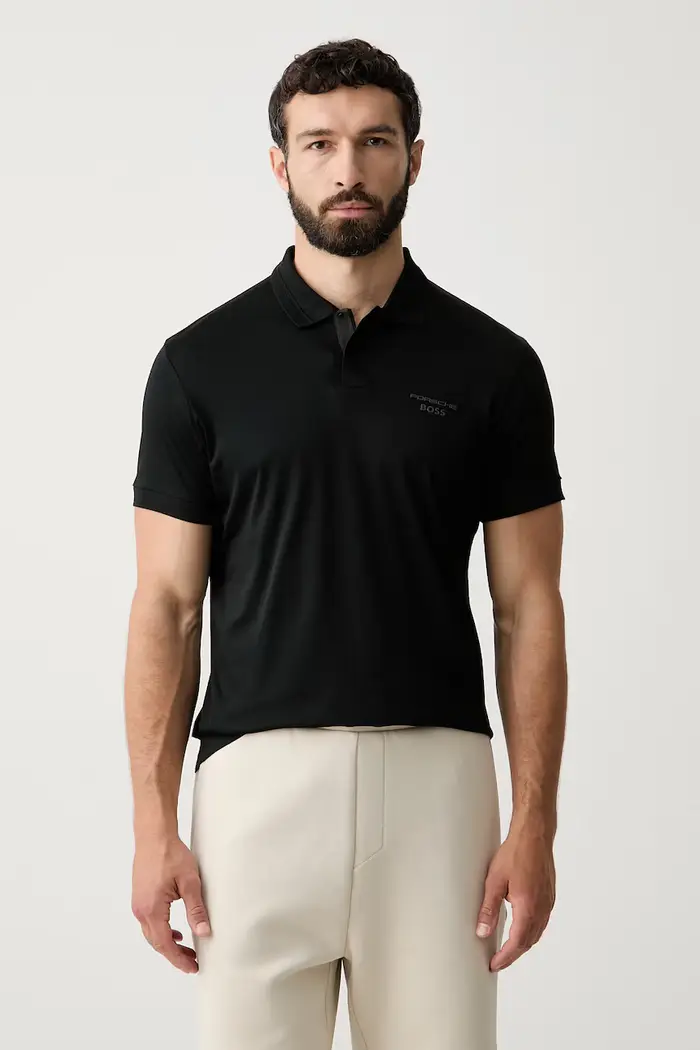 BOSS Green polo da uomo in cotone BOSS X PORSCHE Nero
