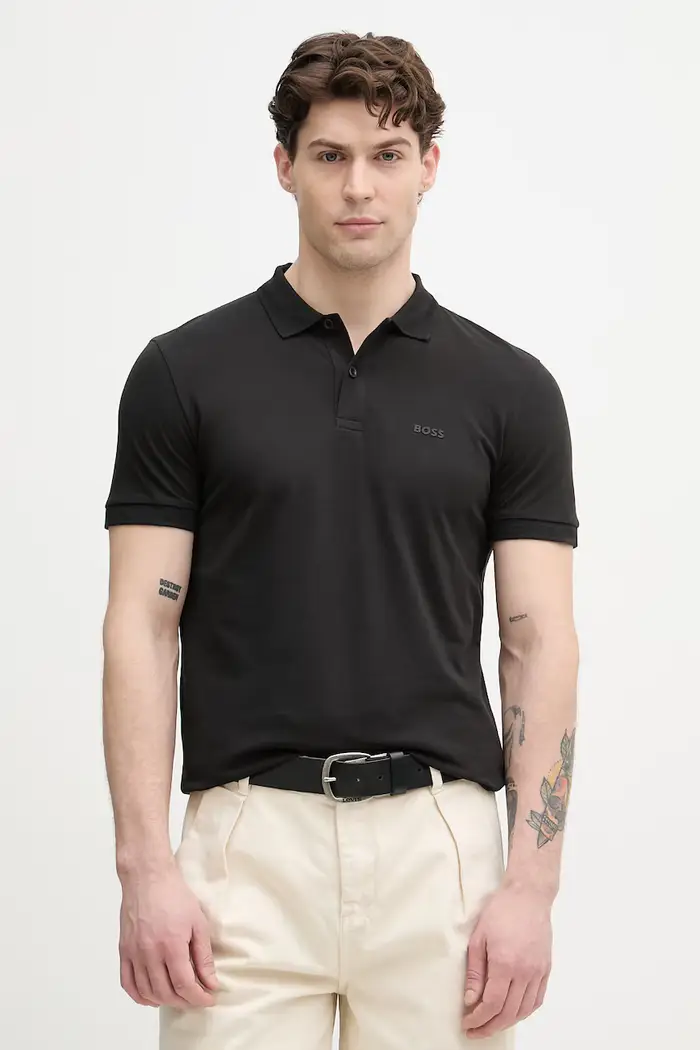 BOSS Green polo da uomo in cotone Pio 1 Nero