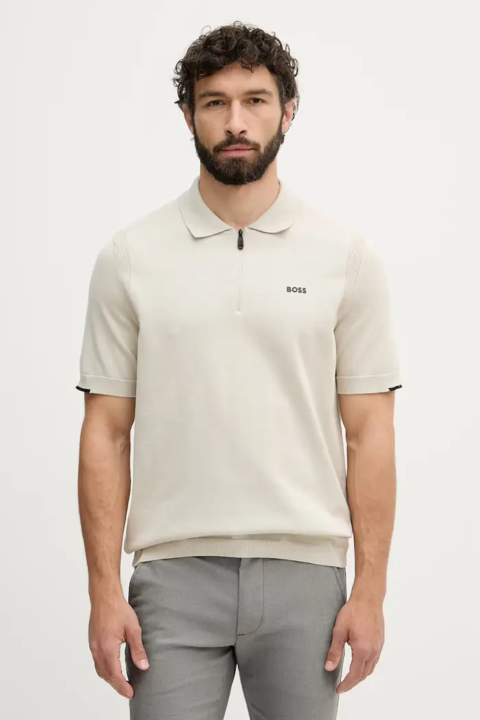 BOSS Green Polo maglione da uomo in cotone X PS Beige