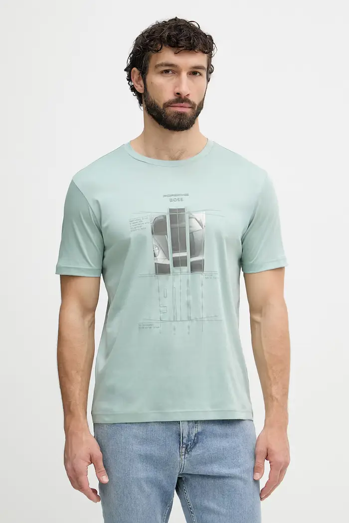 BOSS Green T-shirt da uomo in cotone BOSS X PORSCHE Verde