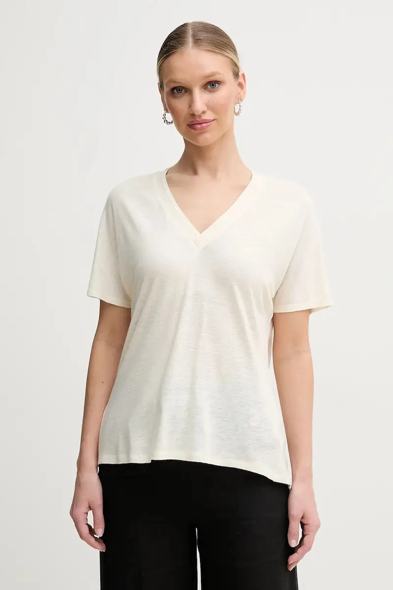 Boss maglietta con aggiunta di lino donna colore beige 50537543