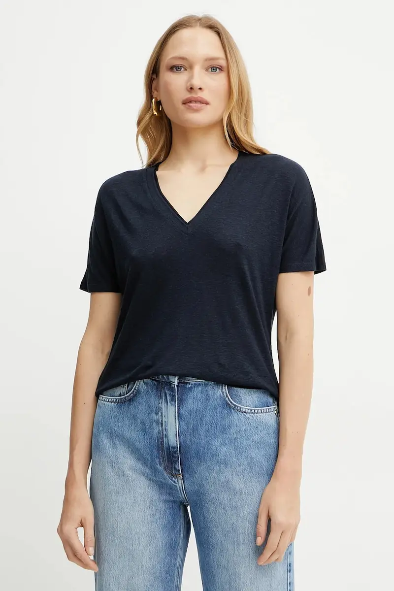 Boss maglietta con aggiunta di lino donna colore blu navy 50537543