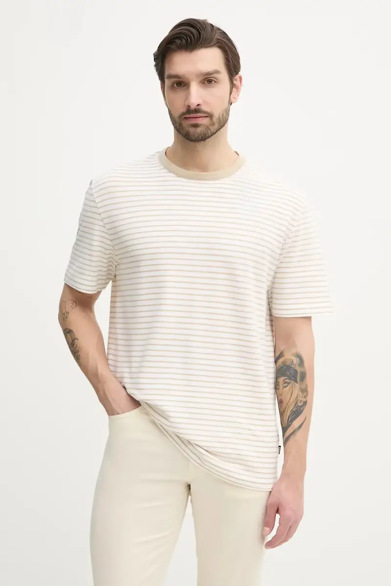 Boss maglietta con aggiunta di lino uomo colore bianco 50537498