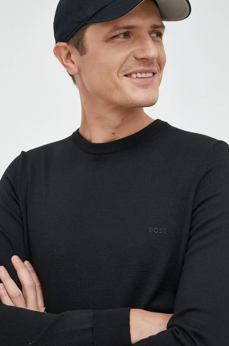 Boss maglione in lana uomo Nero