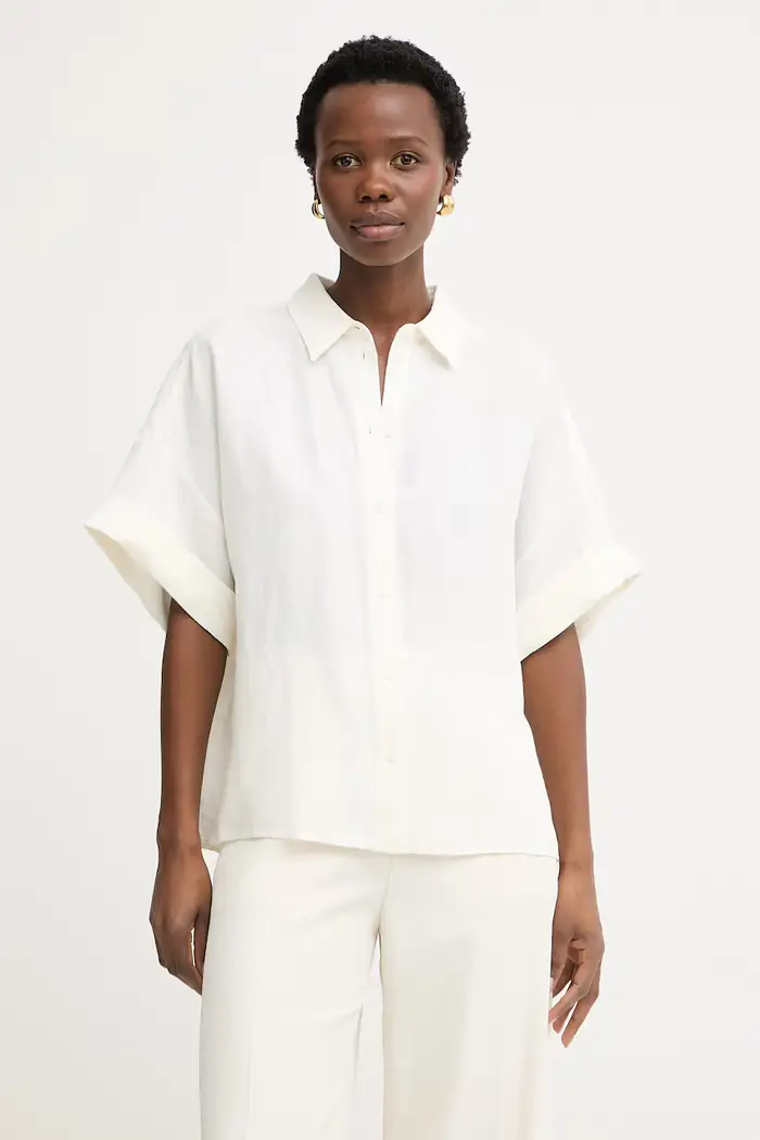 Boss Orange camicia da donna con lino C Bisenas Beige