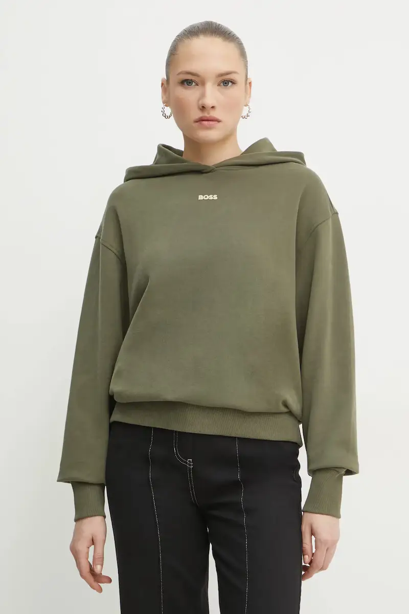 Boss Orange felpa in cotone donna colore verde con cappuccio con applicazione 50534815