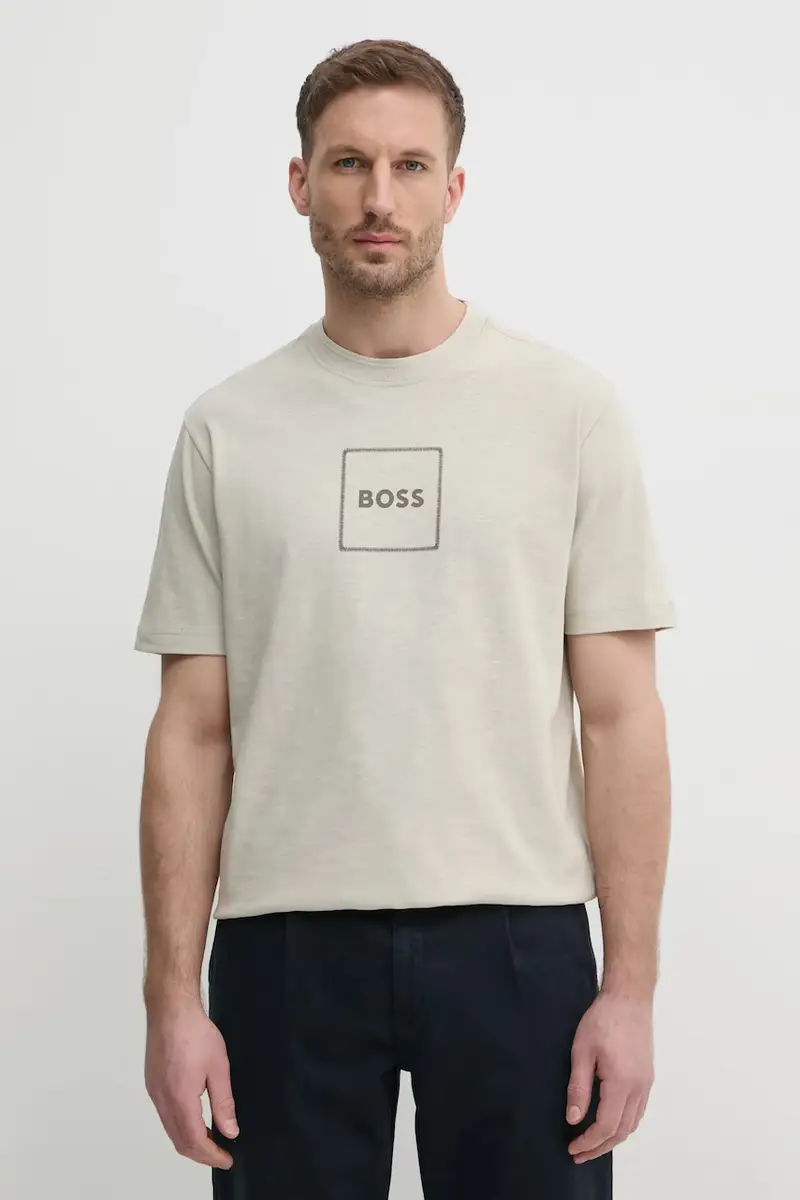 Boss Orange maglietta con aggiunta di lino uomo colore beige 50536729