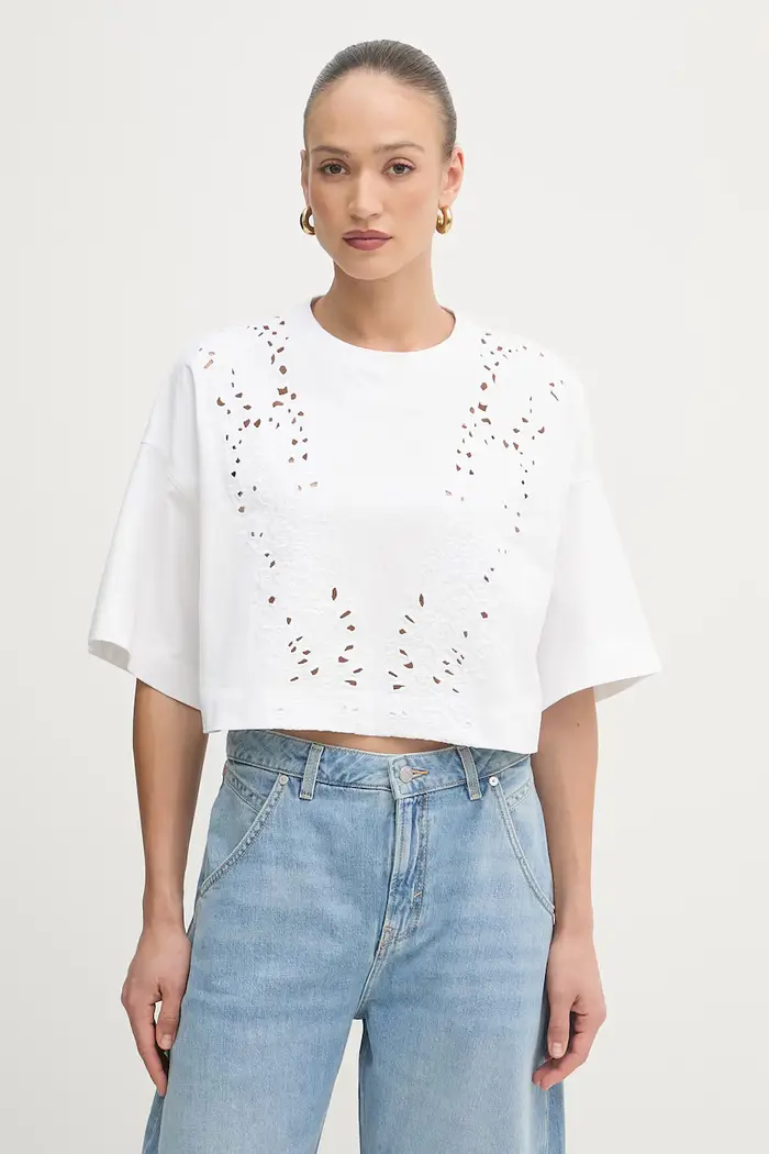 Boss Orange maglietta oversize da donna con cotone C Ephilas 2 Bianco