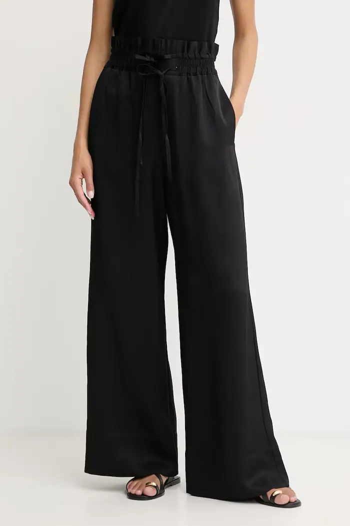 Boss Orange pantaloni wide leg da donna con lino C Tacola Nero
