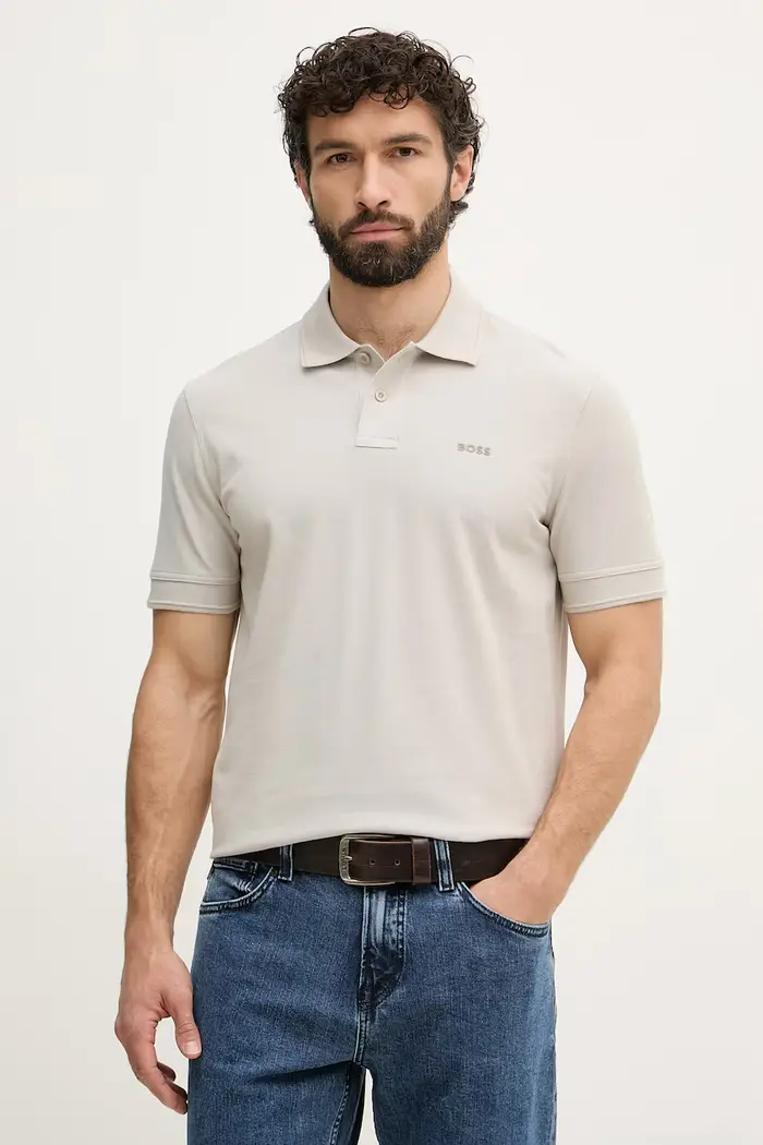 Boss Orange polo da uomo in cotone Prime Grigio