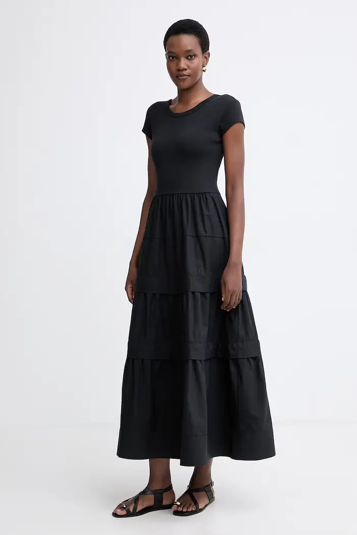Boss Orange vestito svasato in cotone con elastan C Enight Nero