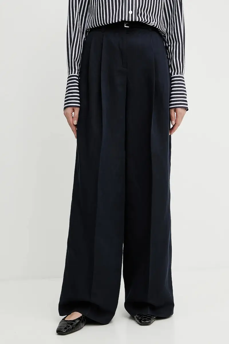 Boss pantaloni in lino misto donna colore blu navy 50538045