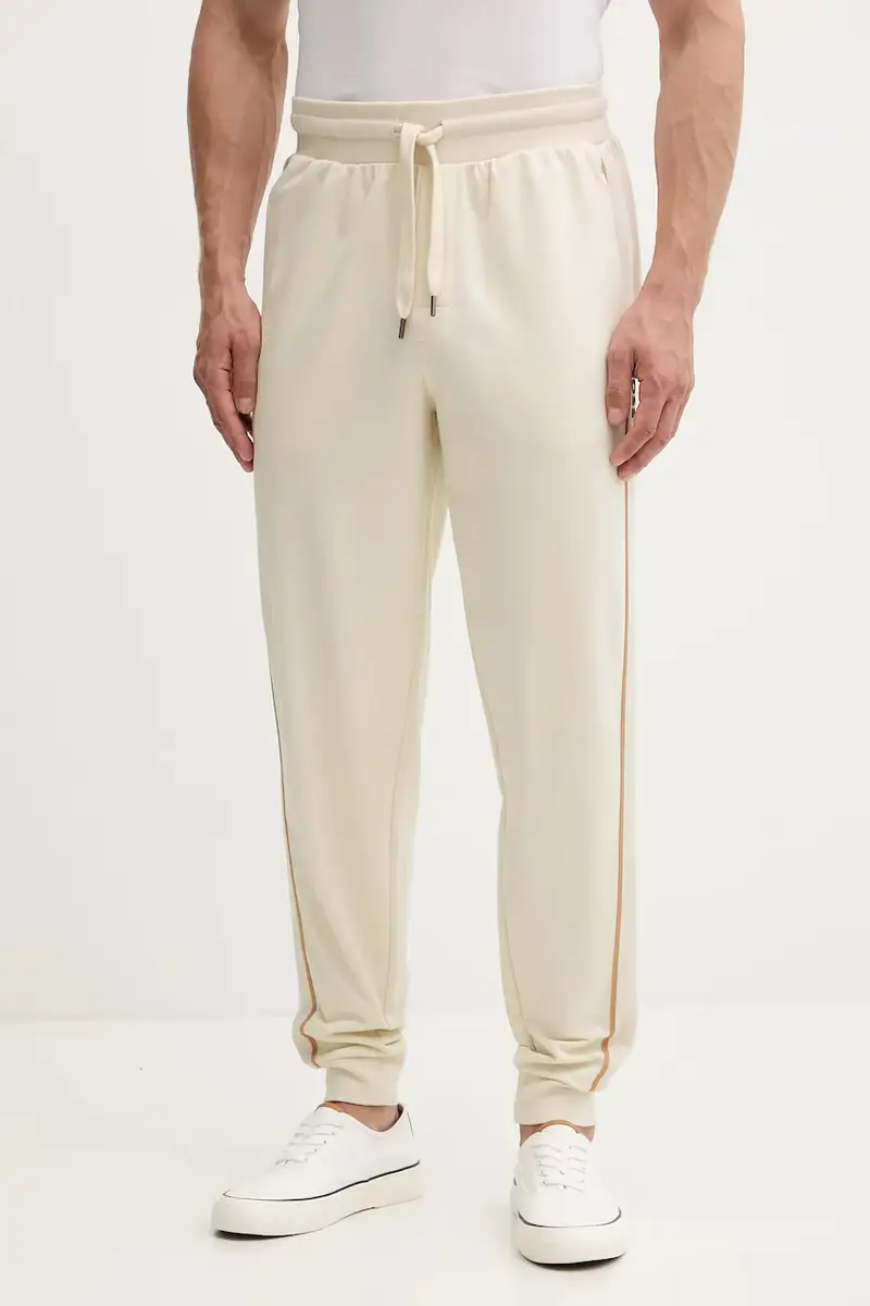 Boss pantaloni tuta di cotone uomo colore beige con applicazione 50550613