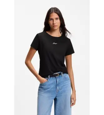 per donna 50554696 T-shirt slim fit in cotone con logo nero ricamato (XL), Casual, Manica corta